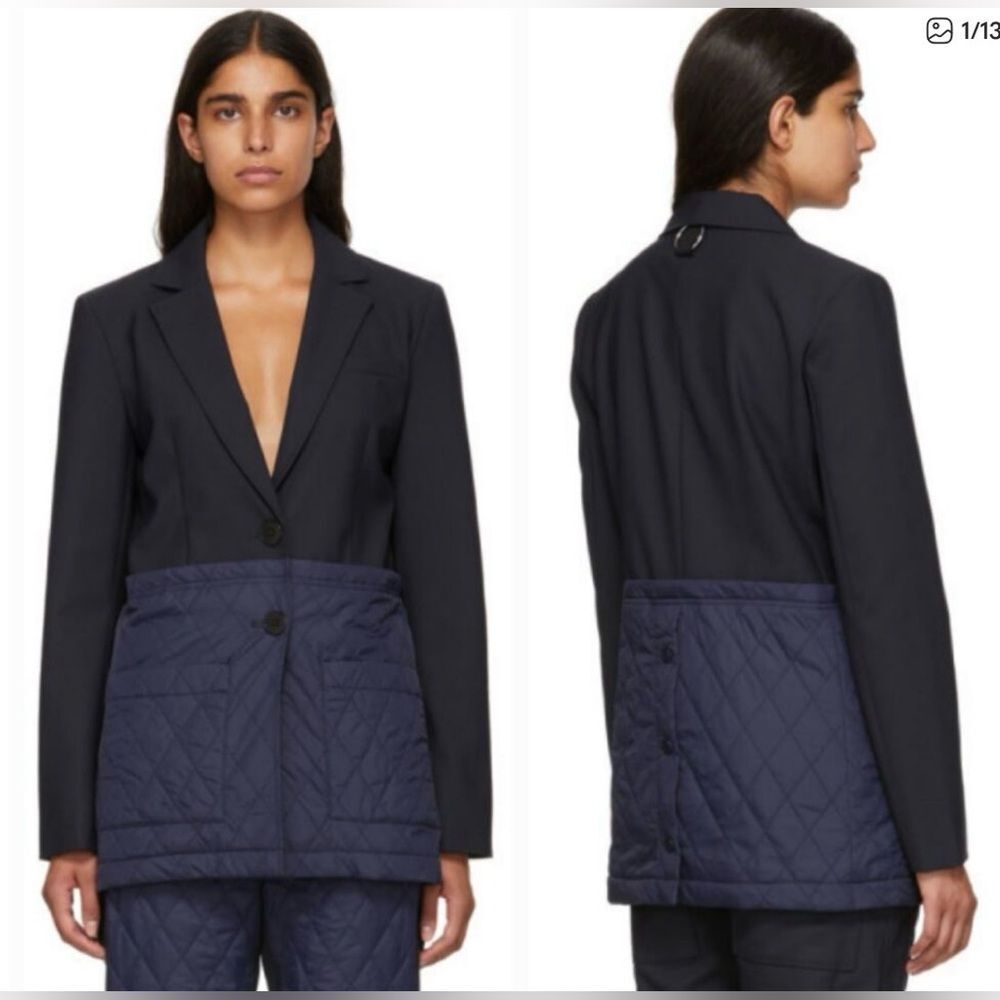 Tibi Two-Tone Navy Quilted Hem Blazer wool blended size 6